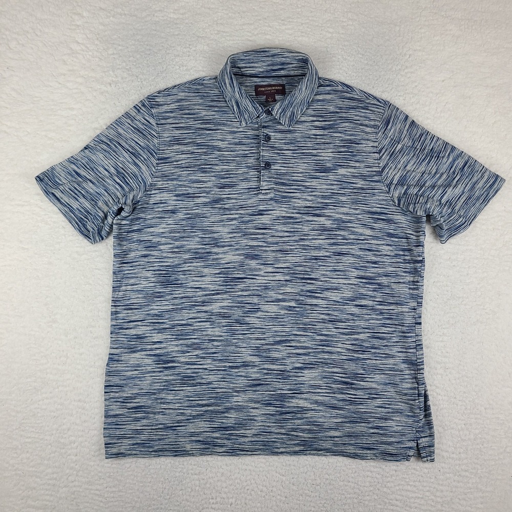 Johnston Murphy Polo Shirt Mens Large Blue Heathered Performance Preppy Hawaiian